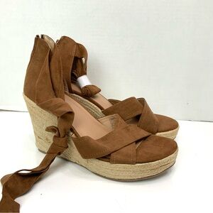 Torrid Sz 10.5WW Brown Faux Suede Ankle Lace-Up Espadrille Wedge Sandals